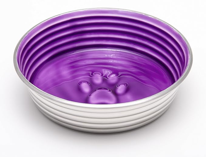 Loving Pets - Le BOL Dog Food Water Bowl Enamel Ceramic Bowl No Tip Stainless Steel Pet Bowl No Skid Spill Proof (Large, Lilac)