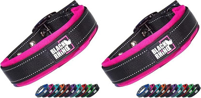 Black Rhino - The Comfort Collar Ultra Soft Neoprene Padded Dog Collar for All Breeds - Heavy Duty Adjustable Reflective Weatherproof (Small, Pink/Black) (Pack of 2)