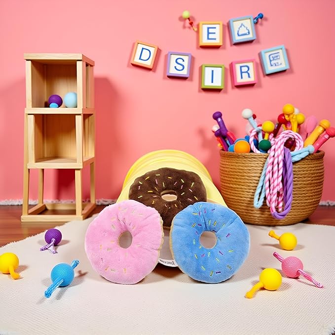 3Pcs Colorful Pet Toy Donut-Shape Squeaky Squeaker Puppy Dog Pet Cat Kitten Sound Chews Toy Random Color Sturdy and Practical Simple and Sophisticated Design，Toys，Dog Squeak Toys