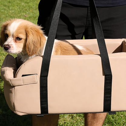 Waterproof Faux Leather Center Console Dog Car Seat, 2-in-1 Portable Puppy Carrier & Armrest Booster Seat for Small Dogs, Easy-to-Clean Tech Fabric, Sturdy Cushioned, Anti-Collapse Walls, Under 11 lbs