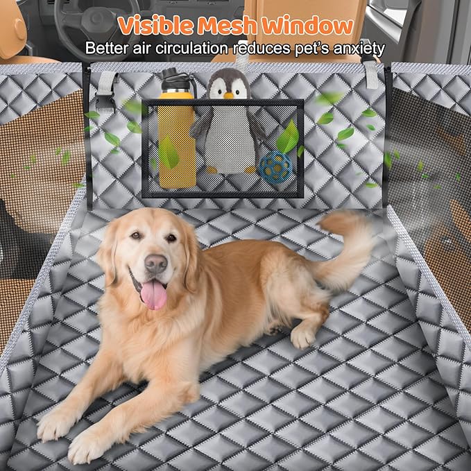 URPOWER Hard Bottom Dog Car Seat for Large Medium Dogs, Dog Back Seat Extender with 3-Sided Hard Boards, Waterproof Pet Backseat Cover Dogs Hammock for Large Cars, Trucks and SUVs, Holds up to 200 lbs
