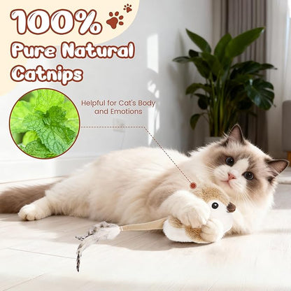 Moving Cat Toy Automatic Cat Toys Interactive Bird Cat Toy with Catnip Toys Wagging Tail Chirp Tweet Rechargeable Interactive Kitten Toy（No Flying Bird）