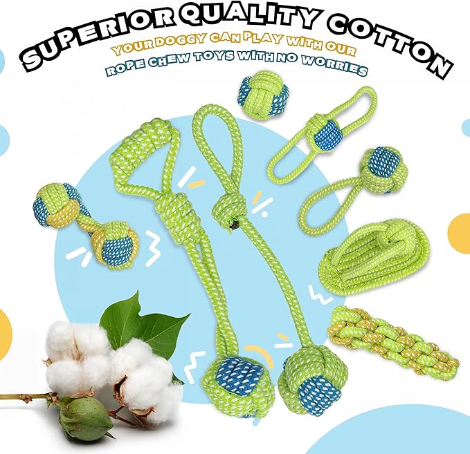 Dog Rope Toys for Small and Medium Dogs Durable Chew Toys for Aggressive Chewers Handwoven Interactive Tug of War and Fetch Toys for Teeth Cleaning, Stress Relief, Training (8Pcs, Ball and Slippers)