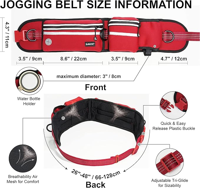 Kruz Hands Free Dog Leash (Waist 26”- 48”, Leash- 1”x 5ft) Premium Waist Belt for Walking, Running & Hike Bungee with Dual Handles, Adjustable Fit, Reflective Safety Design for Large Dogs (Turquoise)