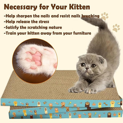 Cardboard Cat Scratcher 3 Pack Refill Reversible Cat Scratching Pad Durable Cat Scratchers for Indoor Cats Kitten to Protect The Furniture (Cat Paws)