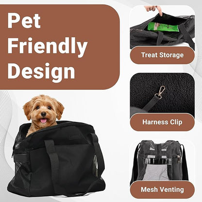 Airline Pet Tote – Dog & Cat Travel Bag, Soft-Sided Dog Carrier with Mesh Panels, Pockets & Removable Cushion, for Pets, Black