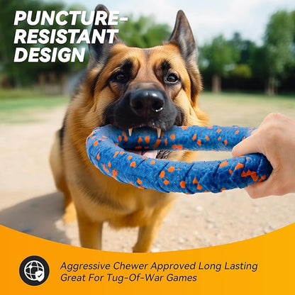 Dog Ring Toy, Indestructible Flying Discs for Throwing Catching, Water Floating Dog Training Ring for Medium Large Breeds (Blue - φ9 inches)