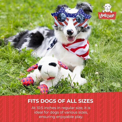 Multipet Lamb Chop Dog Plush Toy w/Birthday Hat - Squeaky Toy for All Dogs - Extra Soft Plush - Stuffed Animal for Cuddling & Playing (10.5", Blue Hat, 5 Squeakers)