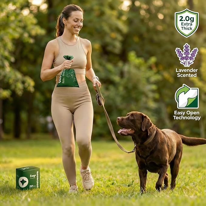 VIVIOASES 2.0g Extra Thick Dog Poop Bags, 33% Thicker Heavy Duty Leak-Proof Pet Waste Bags, Lavender Scented, 240 Count (16 Rolls), Opaque & Puncture Resistant
