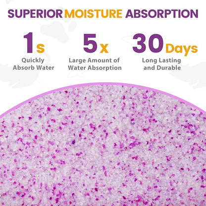 NEWORD Crystals Cat Litter Lightly Scented Litter Superior Odor Control 7 lbs Total Soft-On-Paws Low Tracking Dust-Free Purple Silica Gel, Lavender