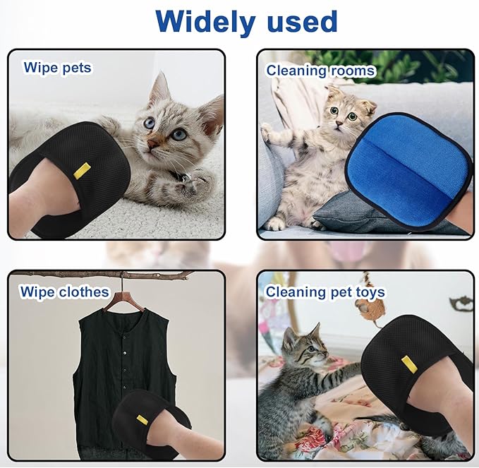 Double-Sided Pet Grooming Gloves, Electrostatic Versatile Static Pet Hair Remover Glove Reusable Static Cat Grooming Tools for Carpet Couch Clothing Furniture Supplies (Blue)