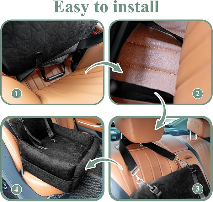 Dog Booster Car Seat for Small/Medium Dogs, VIVASNIFF 6 Inches Memory Foam Elevated Dog Pet Car Bed up to 45 lbs with 2 Safety Belts, Leakproof, Detachable and Washable (Black).