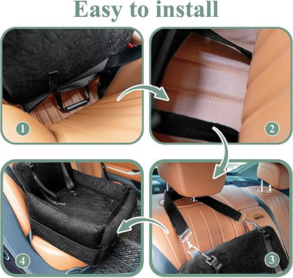 Dog Booster Car Seat for Small/Medium Dogs, VIVASNIFF 6 Inches Memory Foam Elevated Dog Pet Car Bed up to 45 lbs with 2 Safety Belts, Leakproof, Detachable and Washable (Black).