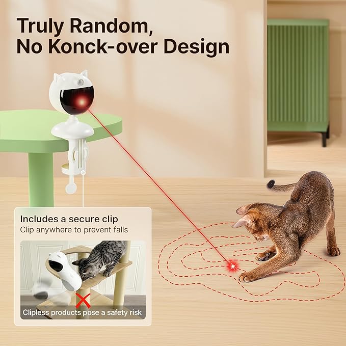 Potaroma Motion Activated Cat Laser Toys Interactive, Smart Sensor Truly Random Trjajectory with Clamp Design, Automatic Chargeable Kitten Toy Indoor Exercise, Chalk White