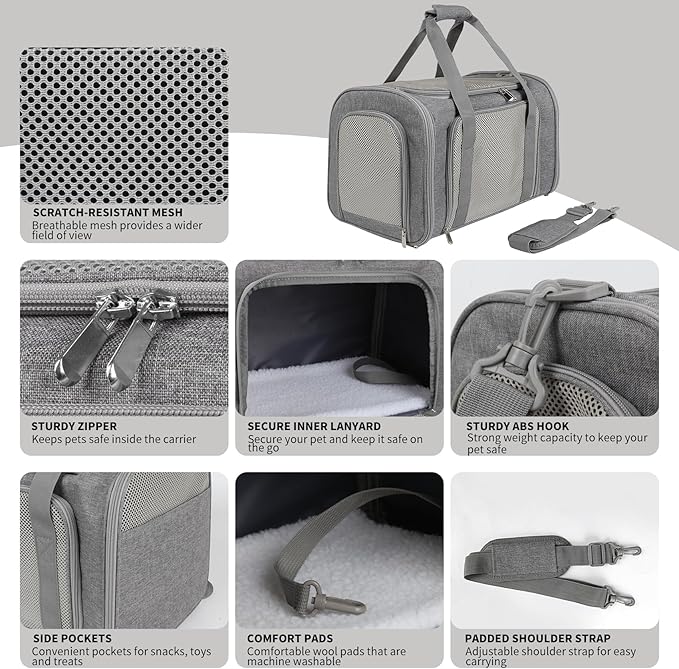 Carriers Soft-Sided Large Pet Carrier for Cats Dogs Small Animals Up to 35Lbs,Top Load Carrier,Ventilated Design,Portable Cat Carrier Airline Approved(X-Large, Grey)