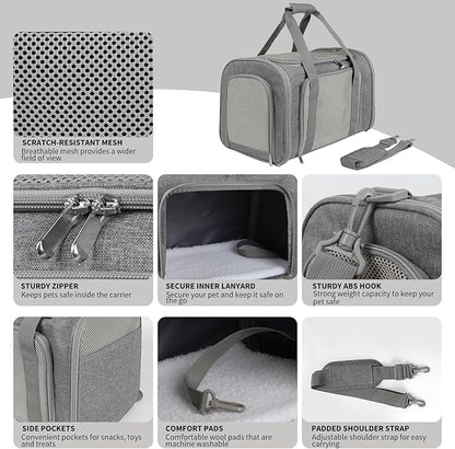 Carriers Soft-Sided Large Pet Carrier for Cats Dogs Small Animals Up to 35Lbs,Top Load Carrier,Ventilated Design,Portable Cat Carrier Airline Approved(X-Large, Grey)
