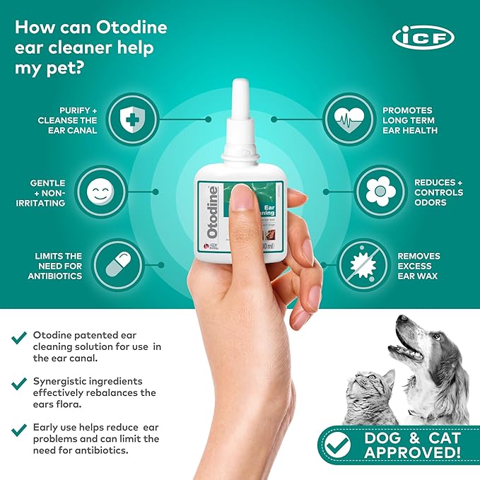 Otodine Dog Ear Cleaner Solution Drops for Itchy Ears, Infections, Head Shaking, Scratching, Wax, Debris & Odor - Tris-EDTA Flush - Gentle & Safe for Cats & Puppies - 100ml