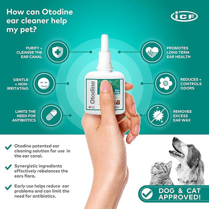Otodine Dog Ear Cleaner Solution Drops for Itchy Ears, Infections, Head Shaking, Scratching, Wax, Debris & Odor - Tris-EDTA Flush - Gentle & Safe for Cats & Puppies - 100ml