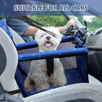 PetsHome Dog Car Seat Foldable Dog Car Booster Seat Waterproof Breathable Oxford Travel Bag for Small to Medium Dogs, Puppies, and Pets-Pattern Blue