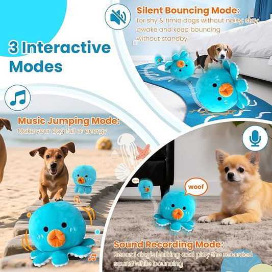Interactive Dog Toys, [Newly Upgraded] Moving Dog Toy to Keep Them Busy, Bouncing Dogs Toy/Squeaky Rolling Ball with Jumping Music Talking Mode for Small Medium Large Dogs(Upgrade Octopus)