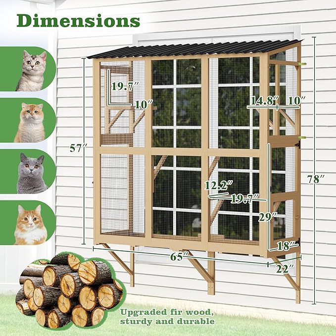 Catio Outdoor Cat Enclosure Window Perch, Expandable Cat Window Box for Multiple Indoor Cats w/4 Platforms & 4 Doors, Patio Kitten House for Sunbathing Overlooking Tunnel Connection (Burlywood)