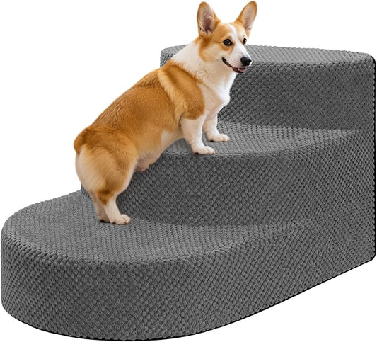 Dog Stairs for Small Dogs, Foam Steps for Small Dogs & Cats, 3 Steps Dog Ramp for High Beds, Couch, Window, Sofa, Pet Stairs with Removable Washable Cover, Non-Slip Sturdy Pet Steps, Grey