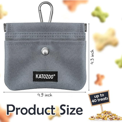Dog Treat Pouch – Dog Training Pouch with Waterproof Oxford Fabric, Hands-Free Design, Carabiner Clip, Front Pocket, Self-Closing for Outdoor Walks & Puppy Training (Grey)