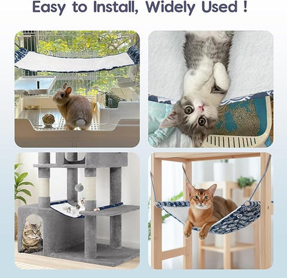 Reversible Cat Hanging Hammock 2 Pieces Soft Pet Cage Hammock with Adjustable Straps and Metal Hooks Double Sided Hanging Bed for Small Rabbits Ferret Cat