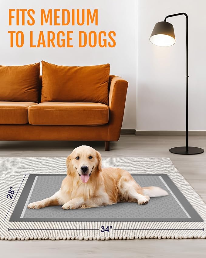 Charcoal Puppy Pads - 50 Packs, 34"×28" Ultra-Large Puppy Pads, Odor-Control Carbon Pee Pads for Dogs, 6-Layer Ultra-Absorbent & Quick-Dry Black Training Pads
