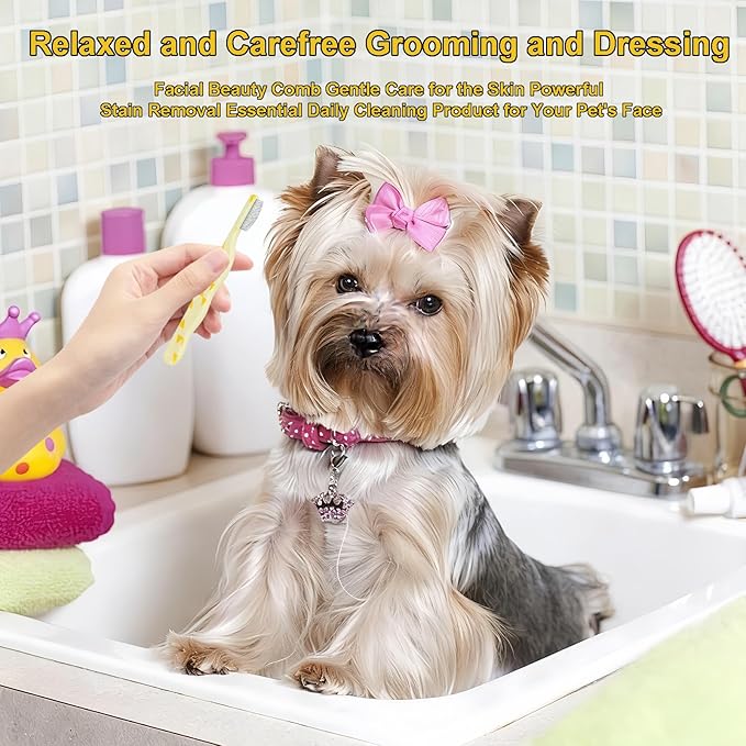 2Pcs Ear Stain Remover Comb Gentle Eye & Face Grooming Tool for Small Dogs Cats Fine Tooth Rounded Tips Ergonomic Grip Pet Tear Crust Eye Booger Flea Removal Daily Grooming