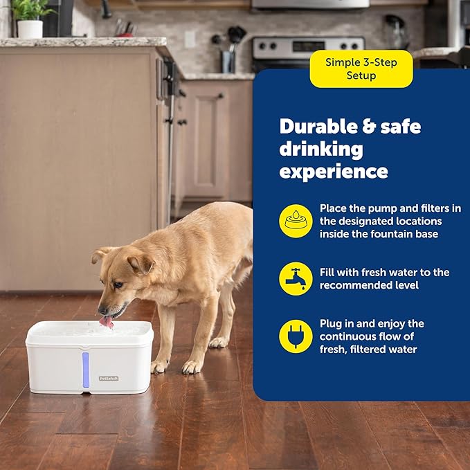 PetSafe Viva Pet Fountain - Encourages Healthy Hydration - Automatic Water Dispenser with Double Filtration - Ultra Quiet Water Fountain - Easy to Assemble - Dishwasher Safe - Stainless Steel - 140 oz