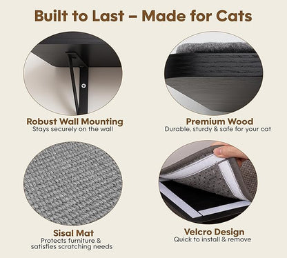Cat Wall Shelf Window Perch, Cats Bed Hammock with Scratching Pad, Cat Shelf for Climbing Sleeping Playing,Black Furniture for Indoor Large Cats