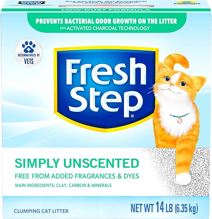 Fresh Step Cat Litter, Unscented, Odor Control | Clumping Formula | Activated Charcoal | 14 lb | Pack of 2
