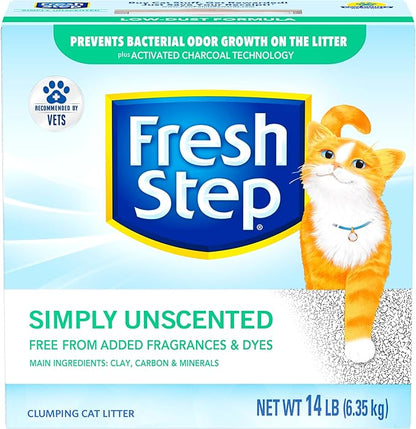 Fresh Step Cat Litter, Unscented, Odor Control | Clumping Formula | Activated Charcoal | 14 lb | Pack of 2