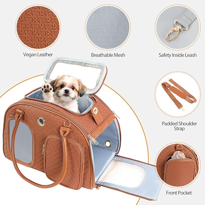Dog Purse Carrier for Small Dogs, Airline Approved Pet Carrier Purse with Mesh Windows, Soft-Sided Travel Bag for 5–9 lbs Puppy & Cats, Lightweight Tote for Travel & Daily Outings