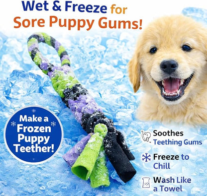Chelsy's Toys Interactive Tug Toy for Dogs and Puppies, Mental Stimulation Toy, Slow-Play, Brain Exercise for Puppies & Seniors, Freeze forTeething Relief, Blue, Orange, Purple (Lavender)