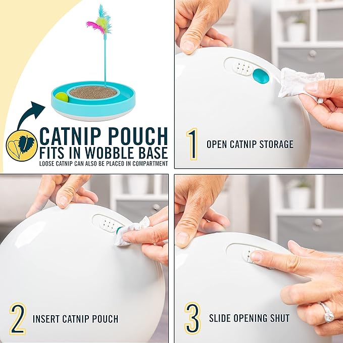OurPets Wobble Scratch Track Cat Toy - Interactive Cat Toys for Indoor Cats with Ball Track That Rolls; Feather Wand and Scratcher Pad. Great as a Kitten Toy for Self Play to Keep Them Busy