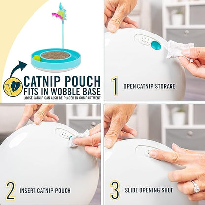 OurPets Wobble Scratch Track Cat Toy - Interactive Cat Toys for Indoor Cats with Ball Track That Rolls; Feather Wand and Scratcher Pad. Great as a Kitten Toy for Self Play to Keep Them Busy