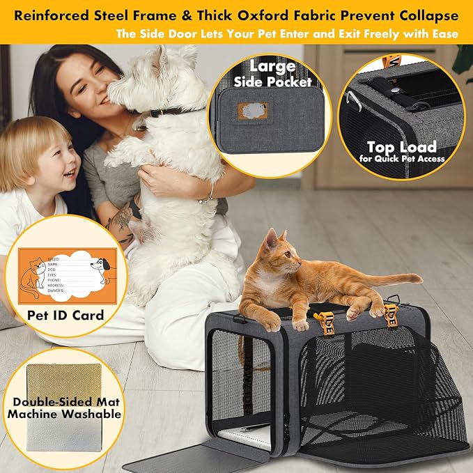 PAWZIDEA Double Pet Stroller with 2 Detachable Carrier, Lightweight Portable Travel Crate & Car Seat Combo & TSA-Approved Expandable Carrier, Foldable Jogger Stroller for 2–4 Cats or Small/Medium Dogs
