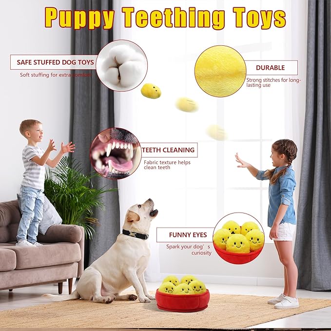 Dog Squeak Toys, 6 Pack Chicken Nugget Dogs Push Toys Interactive Puppy Toys Bark Box Toys Dog Chicken Toy to Keep Them Busy