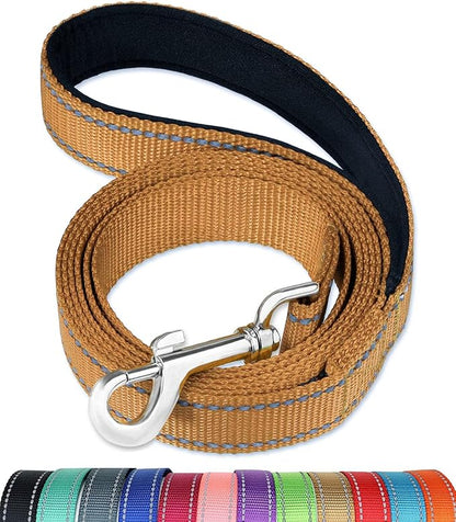 FunTags 6FT Reflective Dog Leash with Soft Padded Handle for Training,Walking Lead for Medium & Small Dogs,3/4 Inch Wide,Khaki