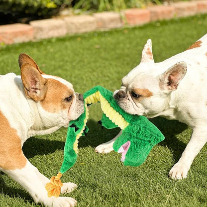 Andiker Squeaky Dog Toys, Snake Shape Dog Tug Toy with Squeaker and 19.29 in Long Cotton Rope, Interactive Dog Toy for Small Medium Large Dogs (Green)