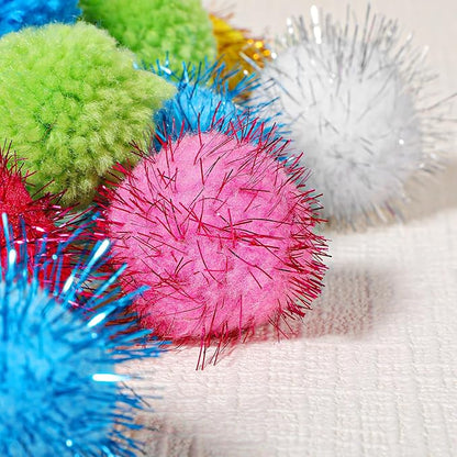 14 PCS Cat Toy Balls, 7 PCS Cute Sparkle Fuzzy Balls for Cat 7 Pieces Soft Cats Toys Yarn Puffs Ball Small Plush Cats Toy Ball for Kitten Pet Chase Play Interactive, Multicolor
