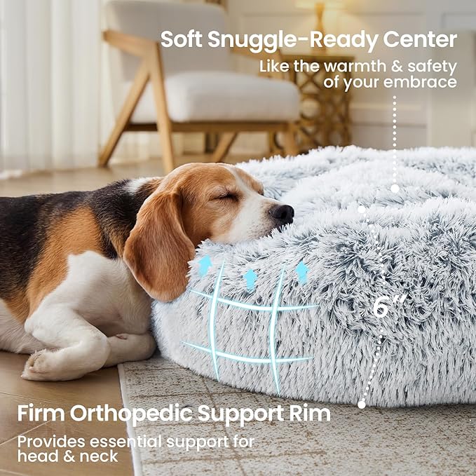 JOLLYVOGUE Small Dog & Cat Beds for Indoor Cats - 20 inches Calming Donut Dog Bed for Kittens & Puppies, Washable Round Fluffy Plush Faux Fur Pet Beds (Smoke Grey)