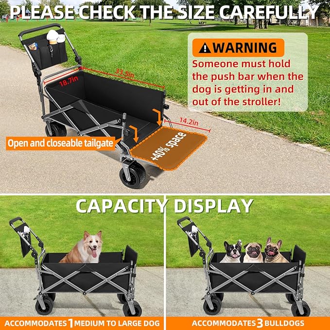 Large Dog Stroller for Large Medium Dogs,Older Dog Wagon Cart with Tailgate,Foldable Pet Strollers (Black)