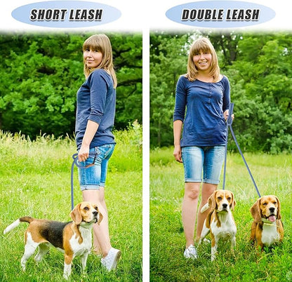 Mile High Life Hands Free Dog Leash, Crossbody Waist Leash with Genuine Leather Connection, Multifunctional Adjustable Slip Lead for Dog Walking Running (Blue White, 8FT)