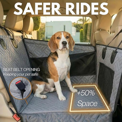 Dog Car Seat Cover with Hard Bottom – Back Seat Extender for Small & Medium Dogs, Waterproof & Non-Slip Hammock, Reinforced & Stable Design with Storage Pockets for Cars, SUVs & Trucks (Gray)
