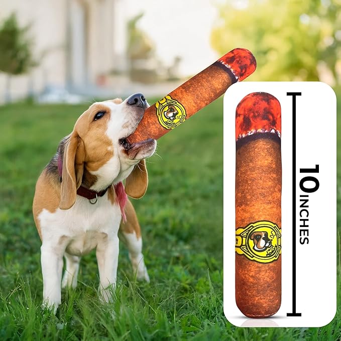 Vaulted Skulls & Co Dog Cigar Toy Large | Cigar Chew Toy Dogs | Dog Cigar Toy w/Squeaker | Pet Cigar Chew Toy (10")