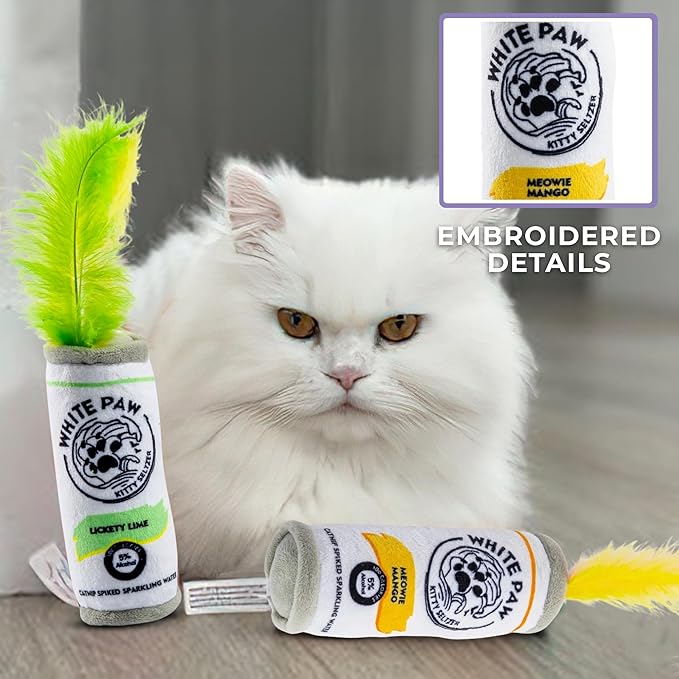 White Paw Mango & Lime Set, Plush Cat Toys Catnip Filled with Interactive Crackle Sound, Safe & Durable Toys for Cat & Kitten, 2 Pcs
