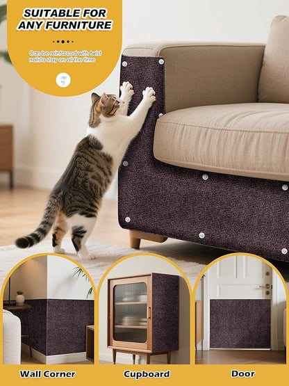 78.7"x15.8" Cat Scratch Mat, Trimmable Self-Adhesive Carpet, DIY Climb Cat Scratcher for Furniture Couch or Wall Protector, Covering Cat Scratching Post Replacement Pads (Brown)